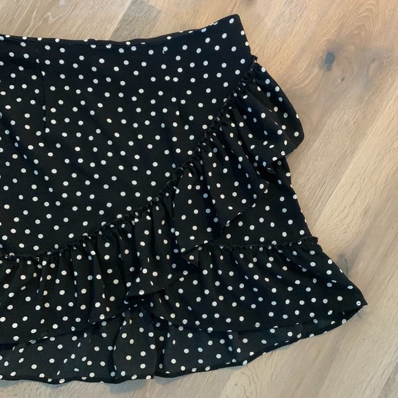 Urban Outfitters Black Ruffle Polka Dot Wrap Skirt - Picture 3 of 7